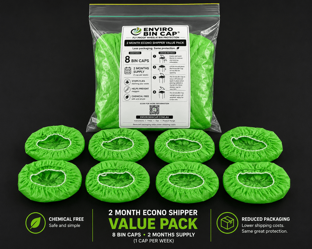2 Month Econo Shipper Pack – 8 Bin Caps - Fly Proof Wheelie Bin Cover