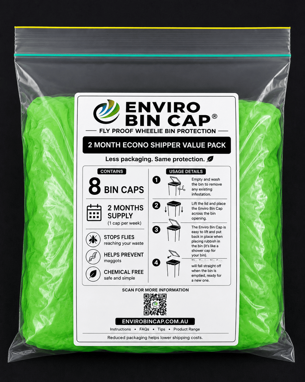 2 Month Econo Shipper Pack – 8 Bin Caps - Fly Proof Wheelie Bin Cover