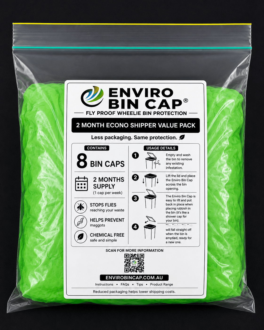 2 Month Econo Shipper Pack – 8 Bin Caps - Fly Proof Wheelie Bin Cover