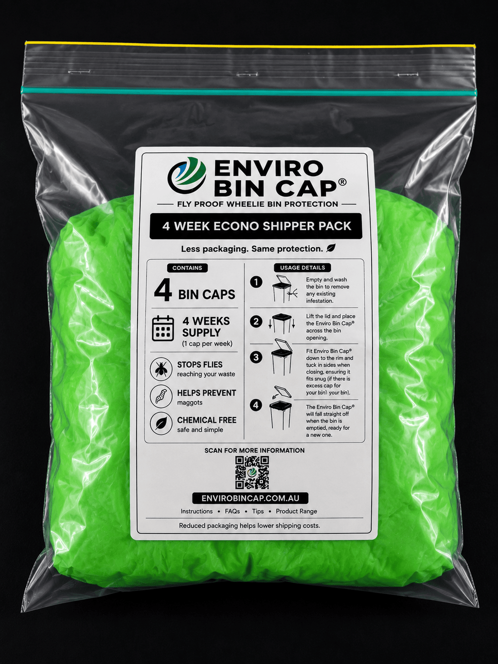 4 Week Econo Shipper Pack – 4 Bin Caps - Fly Proof Wheelie Bin Cover