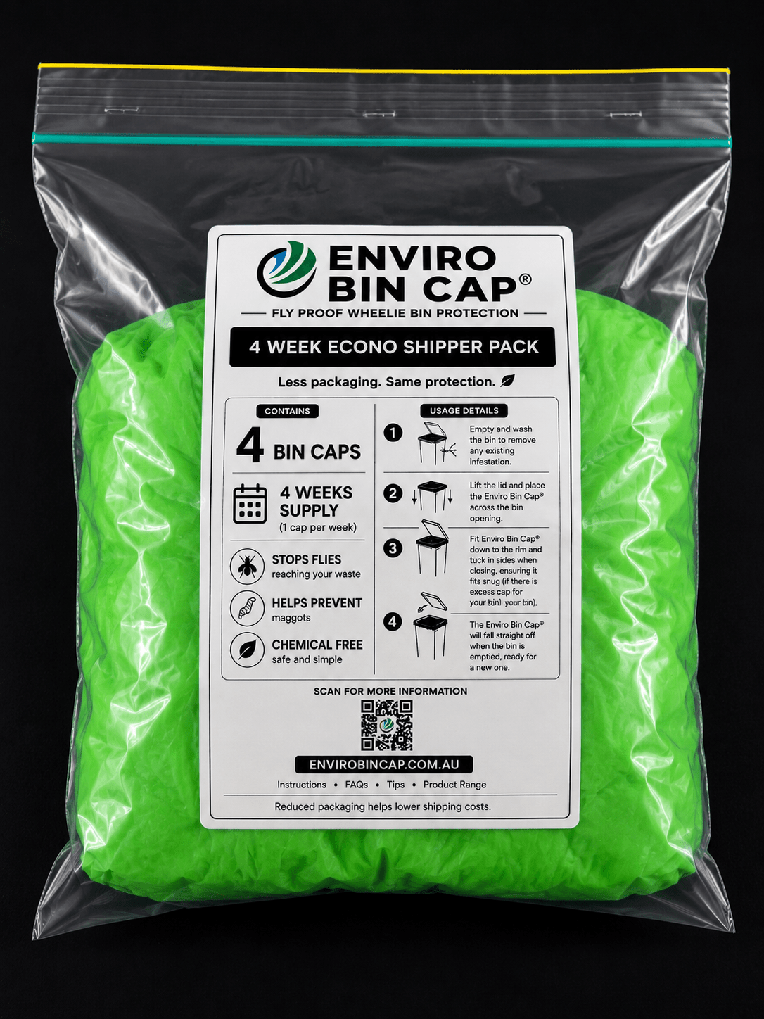 4 Week Econo Shipper Pack – 4 Bin Caps - Fly Proof Wheelie Bin Cover