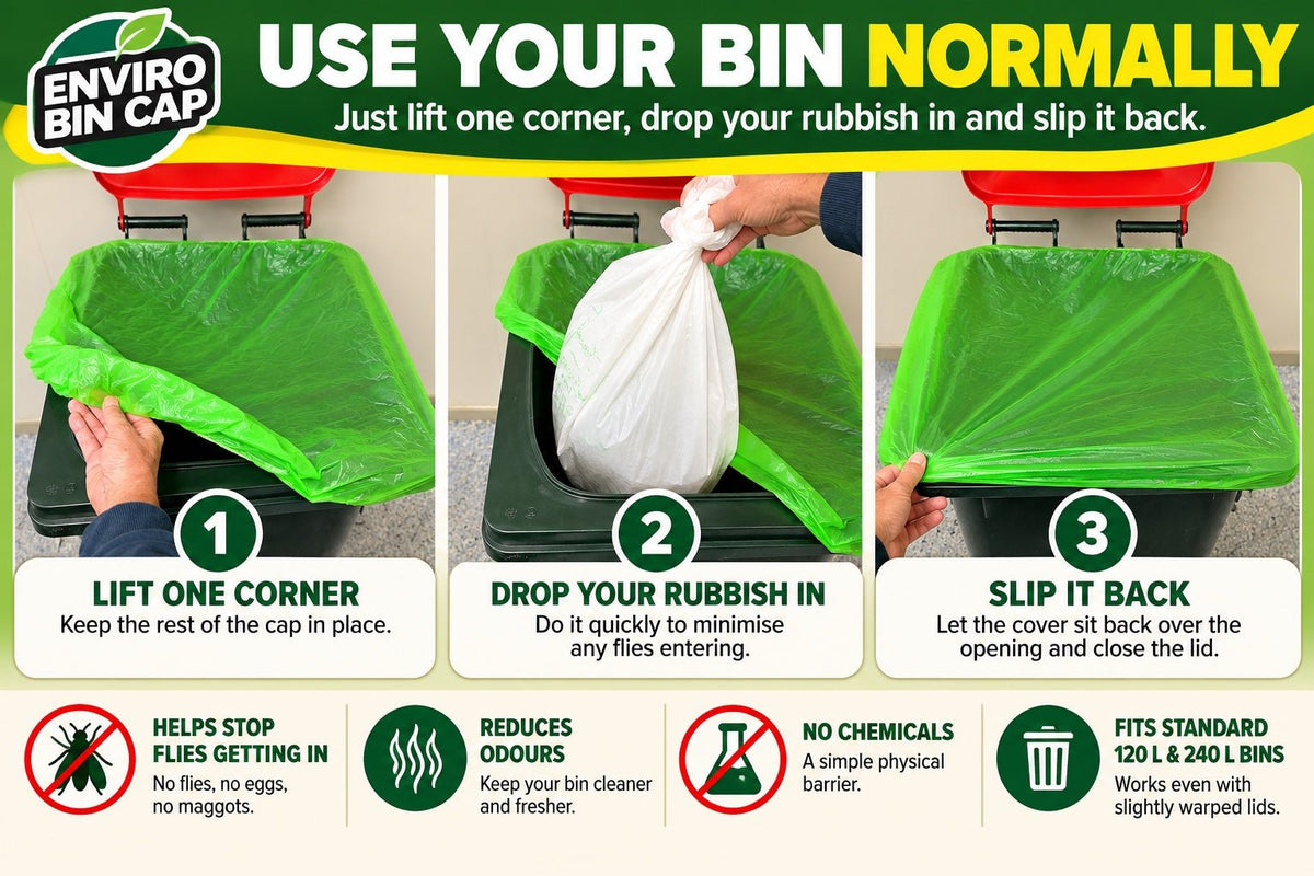 Enviro Bin Cap – Econo Best Value | 8 Bin Caps - Fly Proof Wheelie Bin Cover